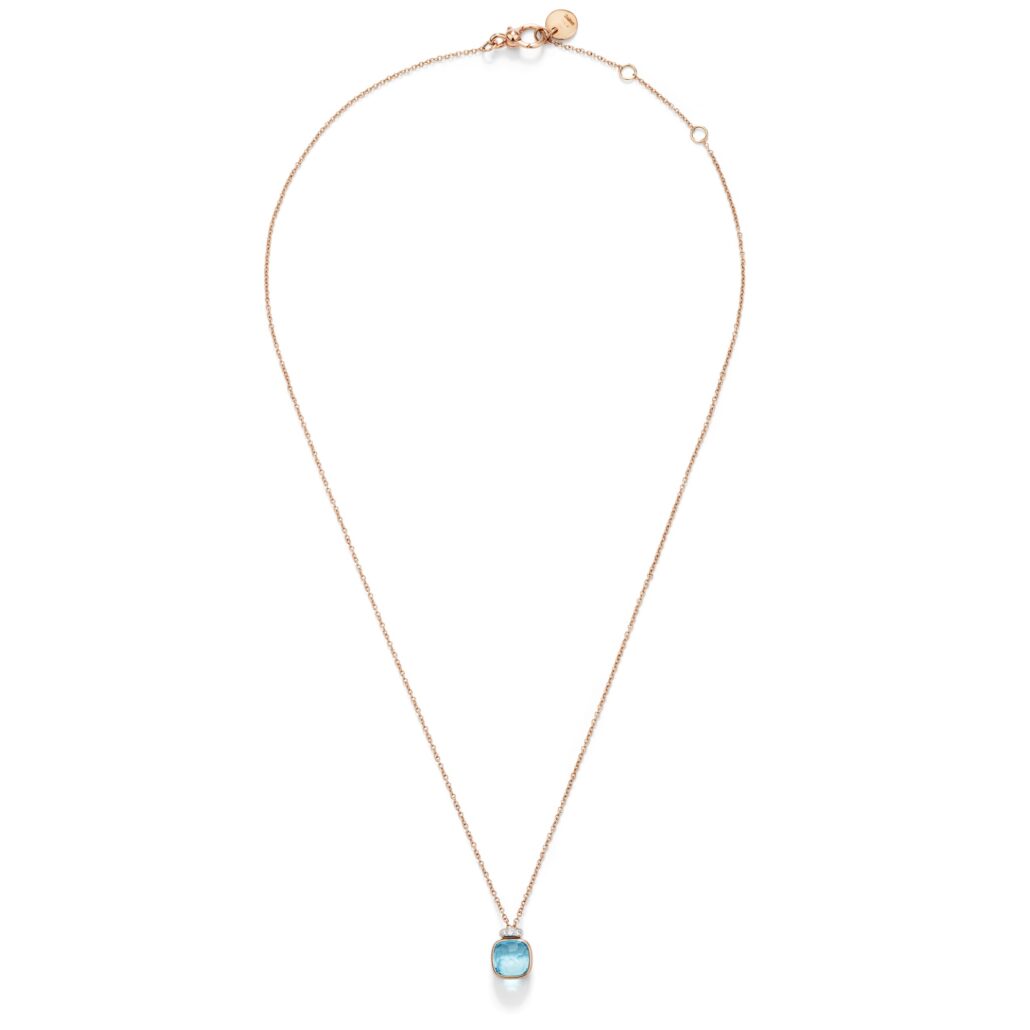 NUDO Mini necklace in rose gold with diamonds and sky blue topaz by Pomellato 3